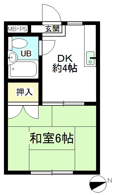 第2横井マンション(1DK/1階)の間取り写真