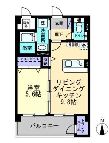 ルミエール木太B棟(1LDK/3階)の間取り写真