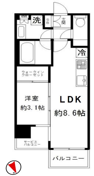 ディヴレ神楽坂(1LDK/6階)の間取り写真