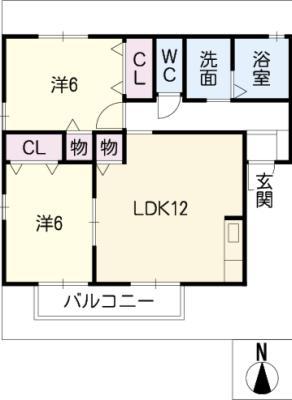 コリーヌ B棟(2LDK/1階)の間取り写真