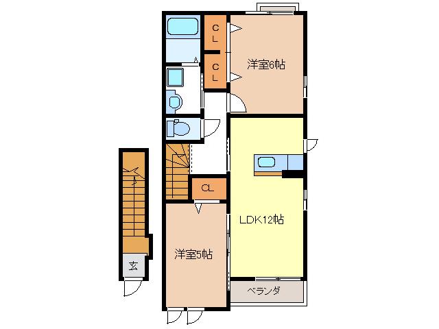 リバ-サイド エアリ-(2LDK/2階)の間取り写真
