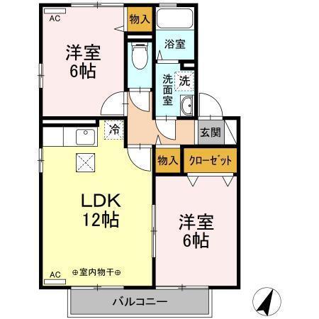 リバティ中川口C(2LDK/1階)の間取り写真