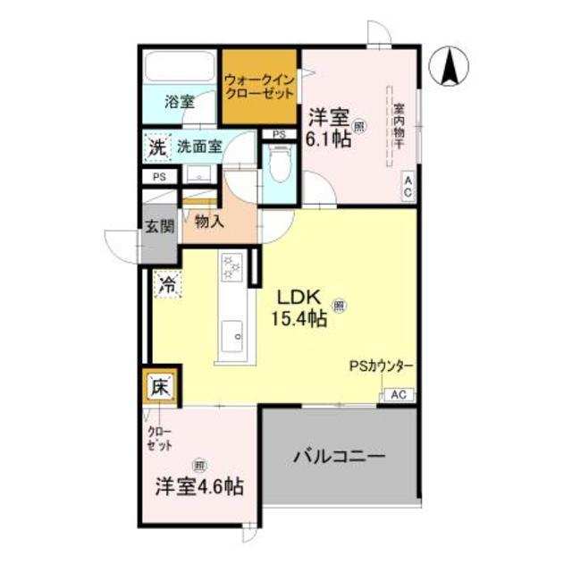 エクレール沢之町(2LDK/1階)の間取り写真