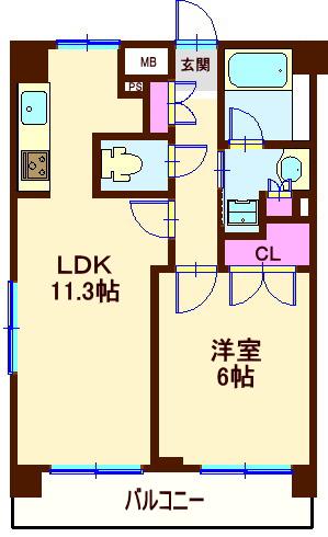 RJRリクロス西馬込(1LDK/6階)の間取り写真