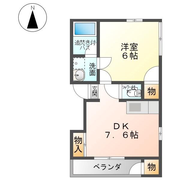 プレサージュ古里(1DK/2階)の間取り写真