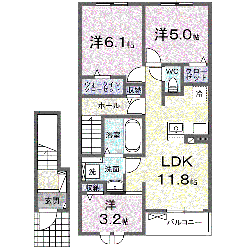 ベル・エクラ I(3LDK/2階)の間取り写真