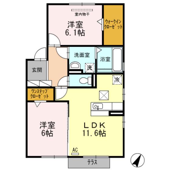 スプリングフィールドB棟(2LDK/1階)の間取り写真