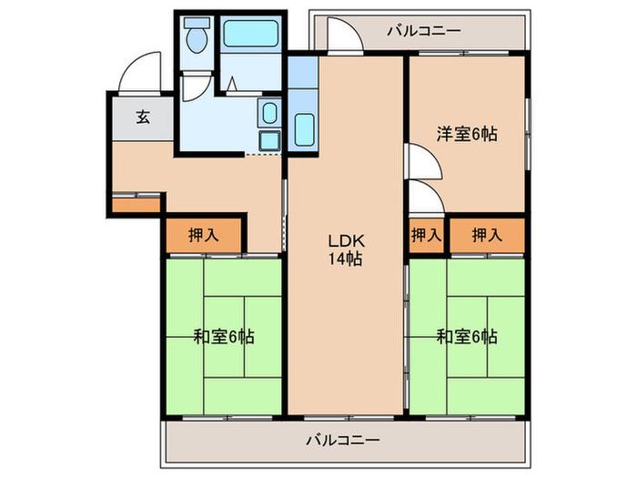 プリミエール西納(3LDK/4階)の間取り写真