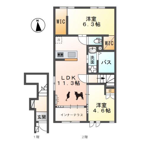 レヴァータI(2LDK/2階)の間取り写真