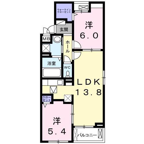 アベニール蕨(2LDK/1階)の間取り写真