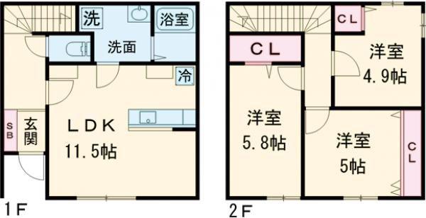 FLOW野中町(3LDK/1階)の間取り写真