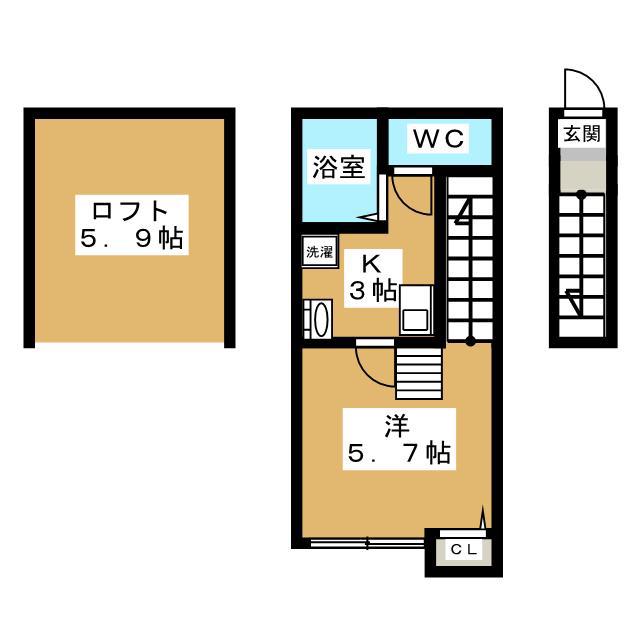 グリーンリーフ国立(1K/2階)の間取り写真