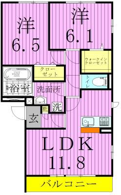 プランドールA(2LDK/3階)の間取り写真