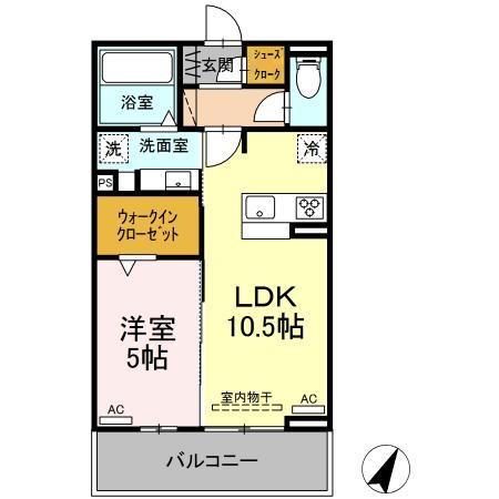 D-SQUARE牟呂町(1LDK/2階)の間取り写真