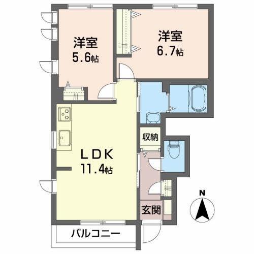 ミオポラーレB(2LDK/1階)の間取り写真