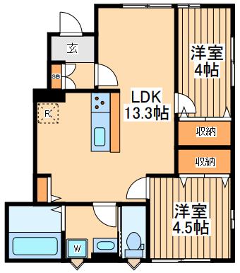 リーブルファイン調布富士見(2LDK/1階)の間取り写真