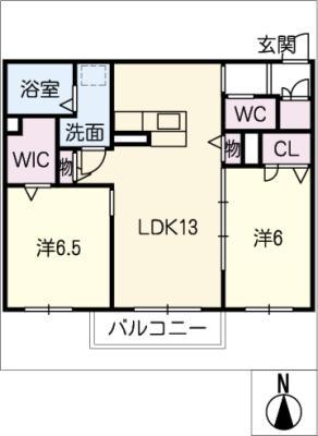 シャーメゾン岩崎(2LDK/2階)の間取り写真