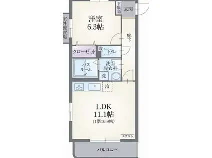 ボウヴェール徳倉C(1LDK/3階)の間取り写真