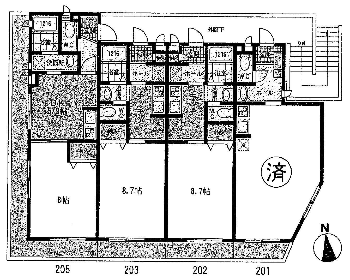 レユシール横浜西谷(1K/2階)の間取り写真