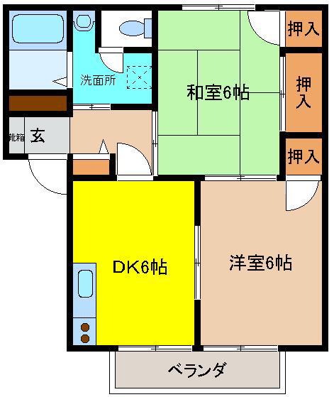 マーキュリーハイツ D棟(2DK/1階)の間取り写真