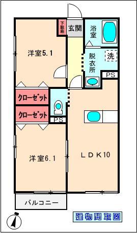 ニューシャルマン A棟(2LDK/1階)の間取り写真