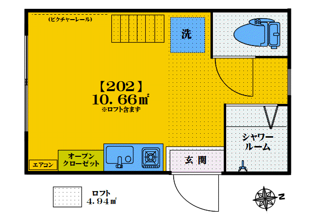 ワンピース落合(ワンルーム/2階)の間取り写真