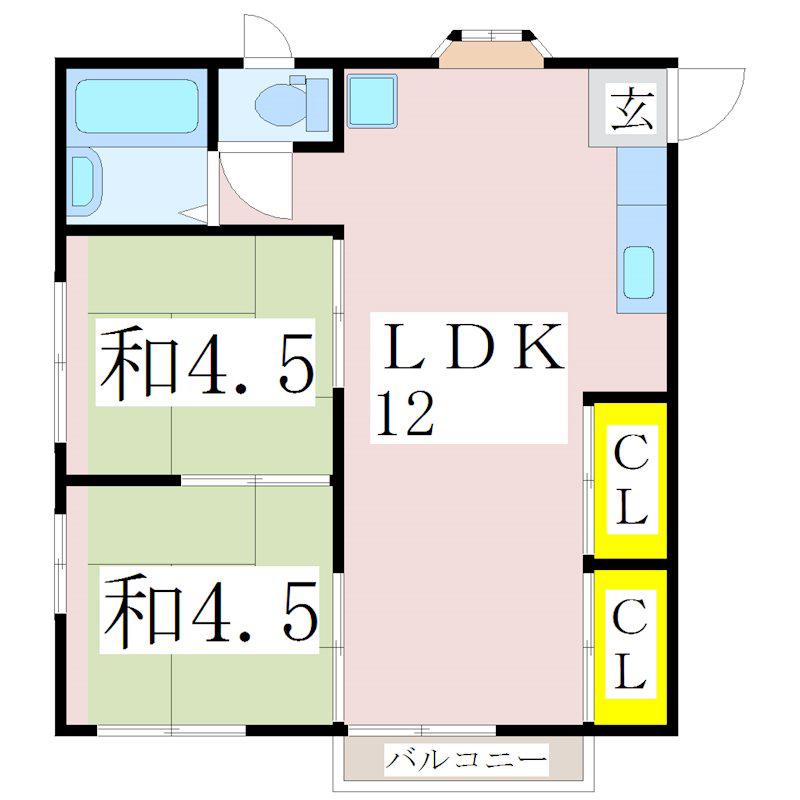 コーポ喜多(2LDK/2階)の間取り写真