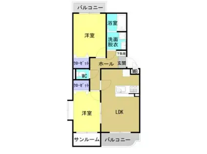 ユーミーマンション カシマ(2LDK/1階)の間取り写真