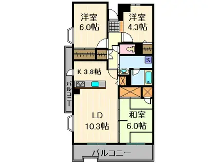 けやき通北十壱番館(3LDK/2階)の間取り写真