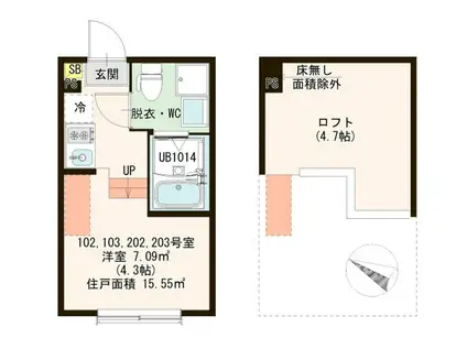 中川四丁目2 DESIGNER SAPARTMENT(ワンルーム/2階)の間取り写真
