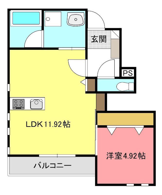 リアンS(1LDK/1階)の間取り写真