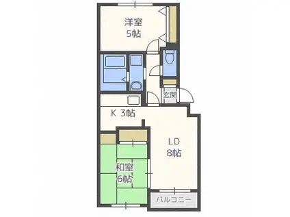 ウィスタリア北郷(2LDK/4階)の間取り写真
