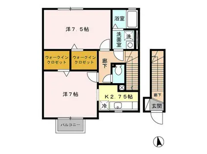 デュオフラットA(2K/2階)の間取り写真