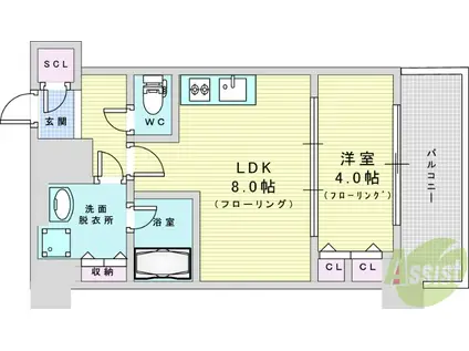 スプランディッド7(1LDK/9階)の間取り写真
