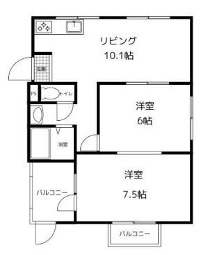 三景コーポ(2LDK/1階)の間取り写真
