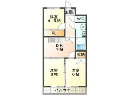 エヌタス西河渡 A棟(3DK/4階)の間取り写真