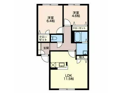 パストラルキノシタII(2LDK/1階)の間取り写真