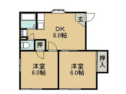 コーポかおりA棟(2DK/1階)の間取り写真