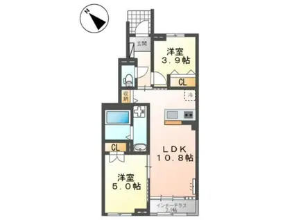 サクラヴィラージュ津福(2LDK/1階)の間取り写真