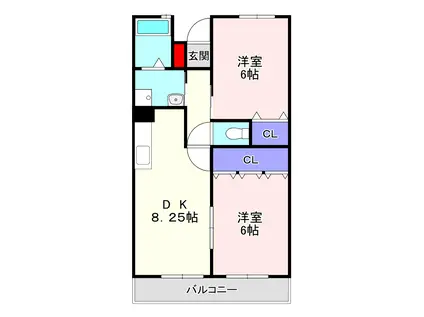 ドリームリュウ(2DK/2階)の間取り写真