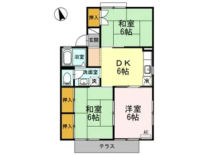 セジュール明石B棟(3DK/1階)の間取り写真