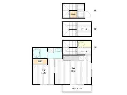 フルール(1LDK/3階)の間取り写真