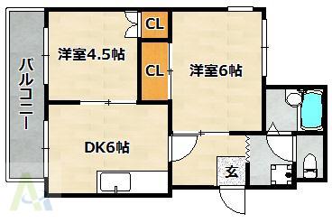 ハイライフ雲雀ヶ丘(2DK/4階)の間取り写真