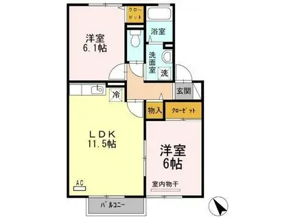 イーストレイクサイドA(2LDK/1階)の間取り写真