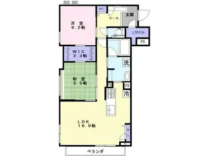 ラ・メゾン・カノン桜木町(2LDK/2階)の間取り写真