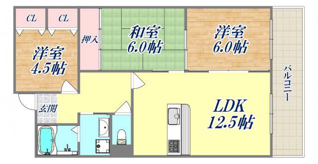 ファミリアル門戸(3LDK/2階)の間取り写真