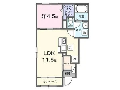 ヴォーグII(1LDK/1階)の間取り写真