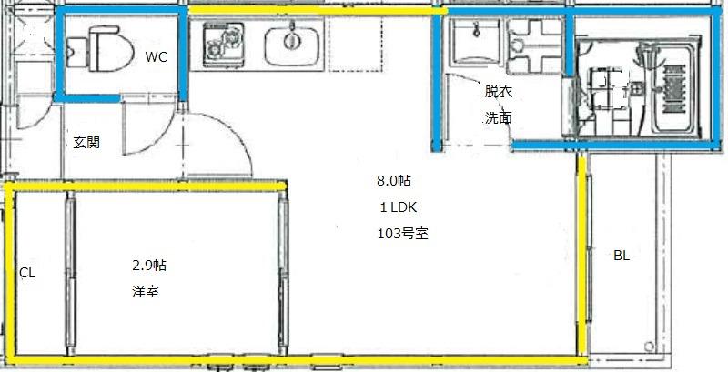 G-SMART黒髪(1LDK/1階)の間取り写真