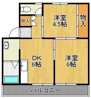 ヴィラナリー中間I 1号棟(2DK/3階)の間取り写真