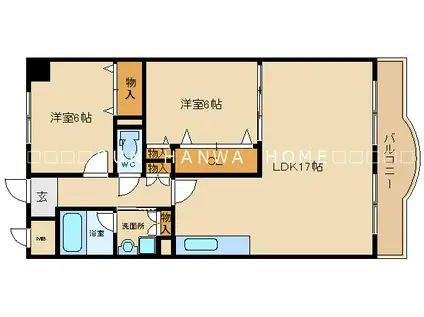ベルデュール垣内(2LDK/2階)の間取り写真